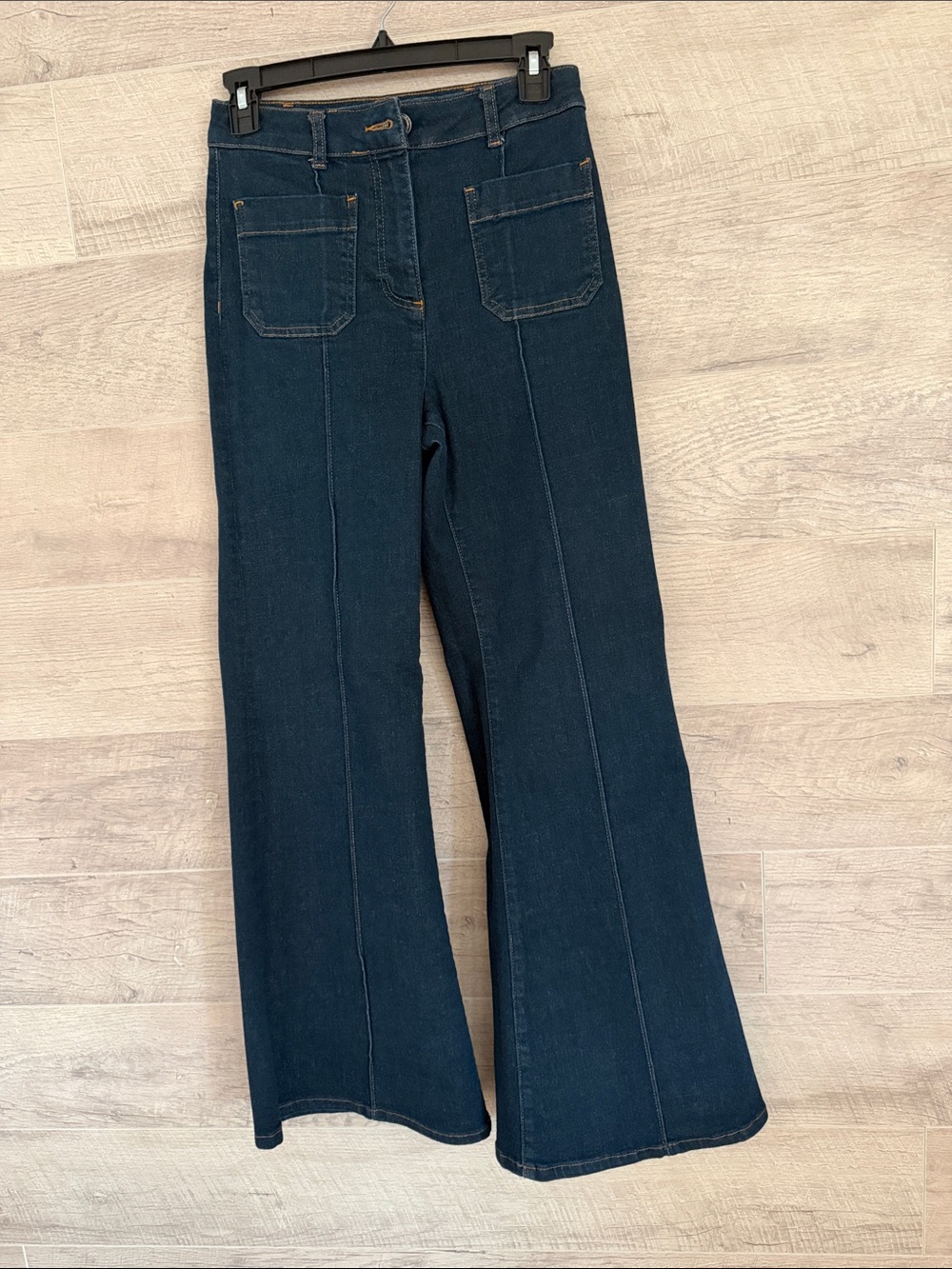 Reiss Dark Blue Wide-Leg Flared …Sakura patch pocket